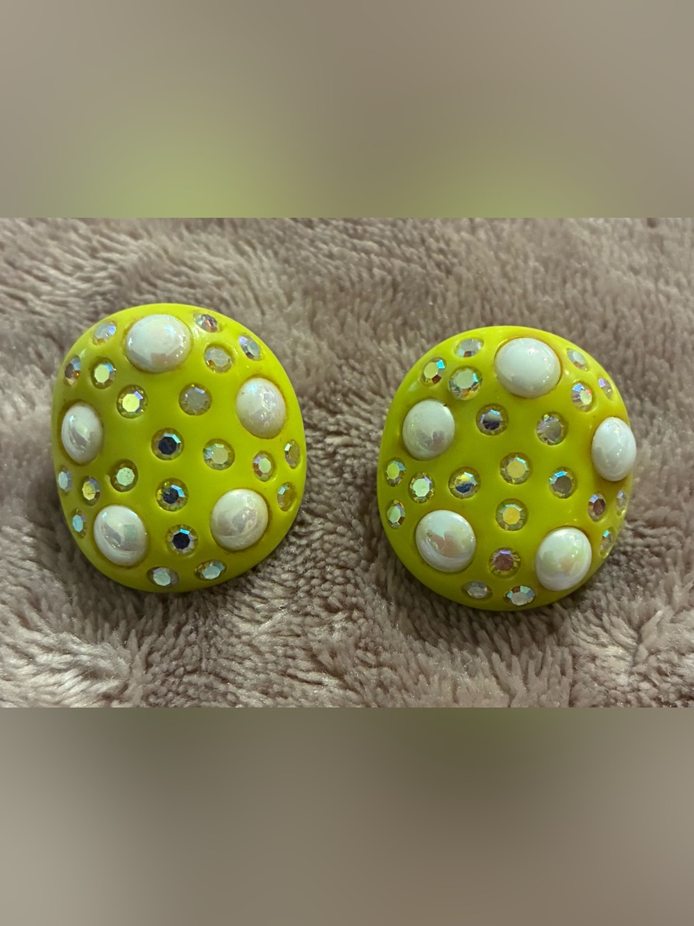 Weiss Yellow Crystal & Faux Pearl Accent Clip-On Earrings